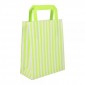 Large Green Striped Flat Handled Paper Bags